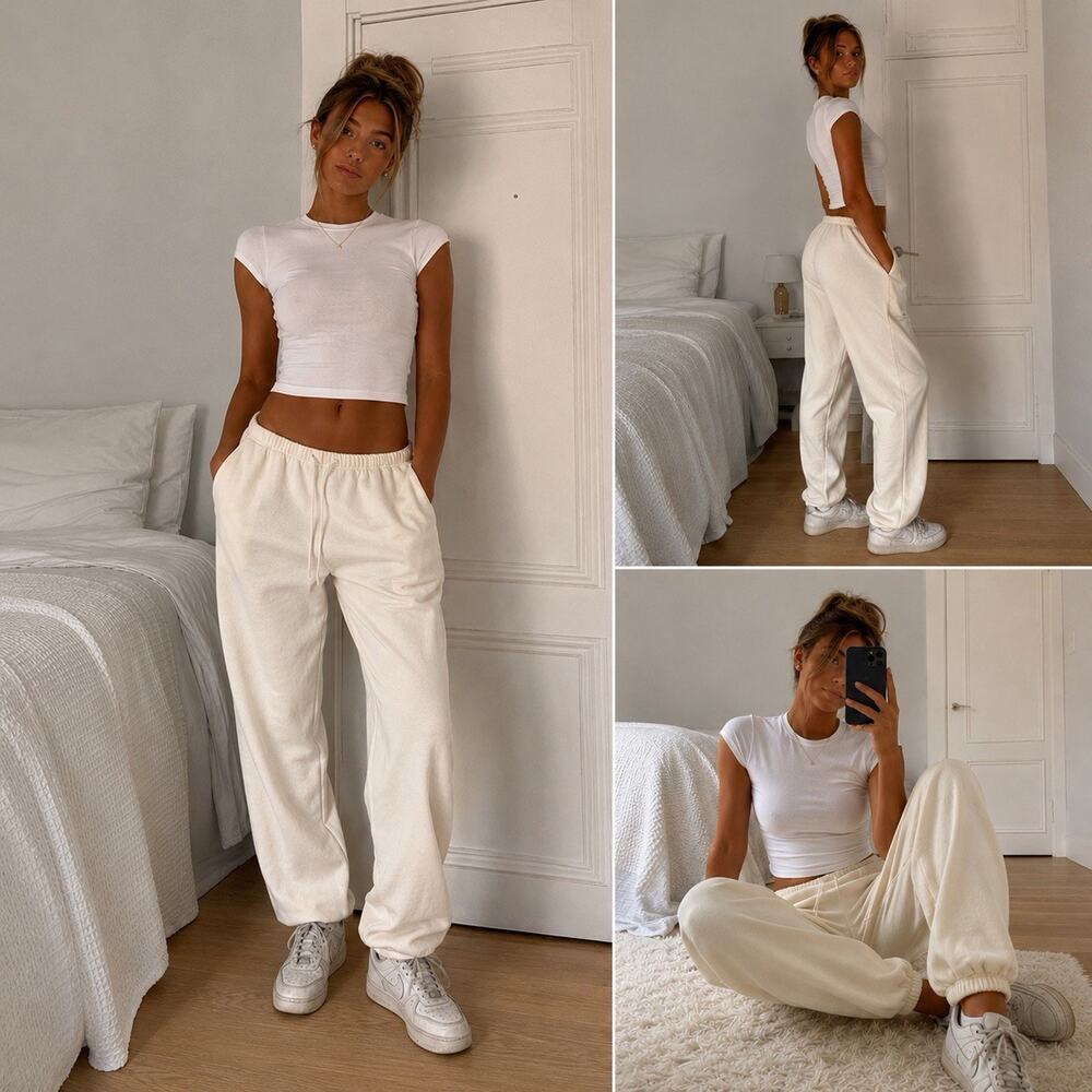 Brandy Melville Cream Oversized Fleece Jogger Sweatpants Cozy Lounge Casual S M